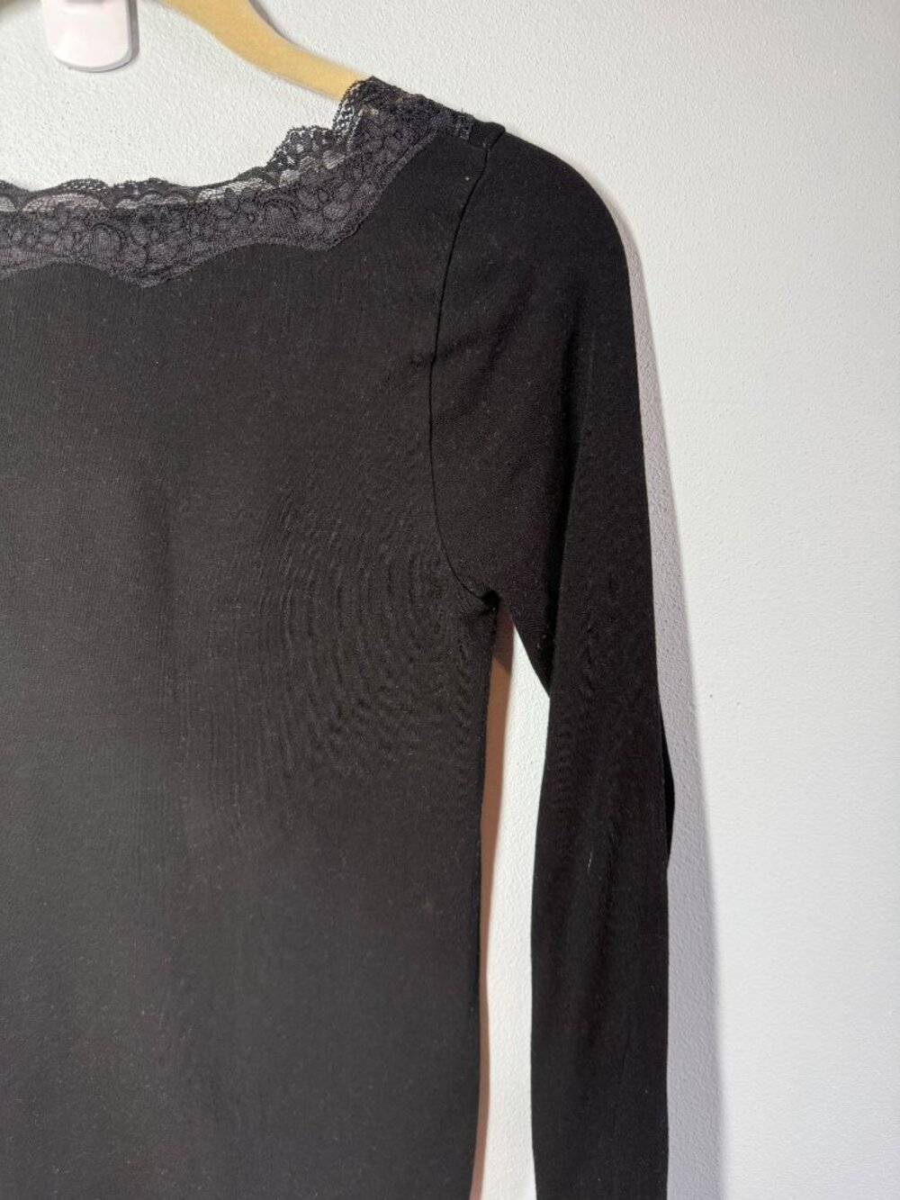 Elietain Womens One Size Fits Most Black Lace Trim Long Sleeve Baselayer Stretch - Picture 6 of 7